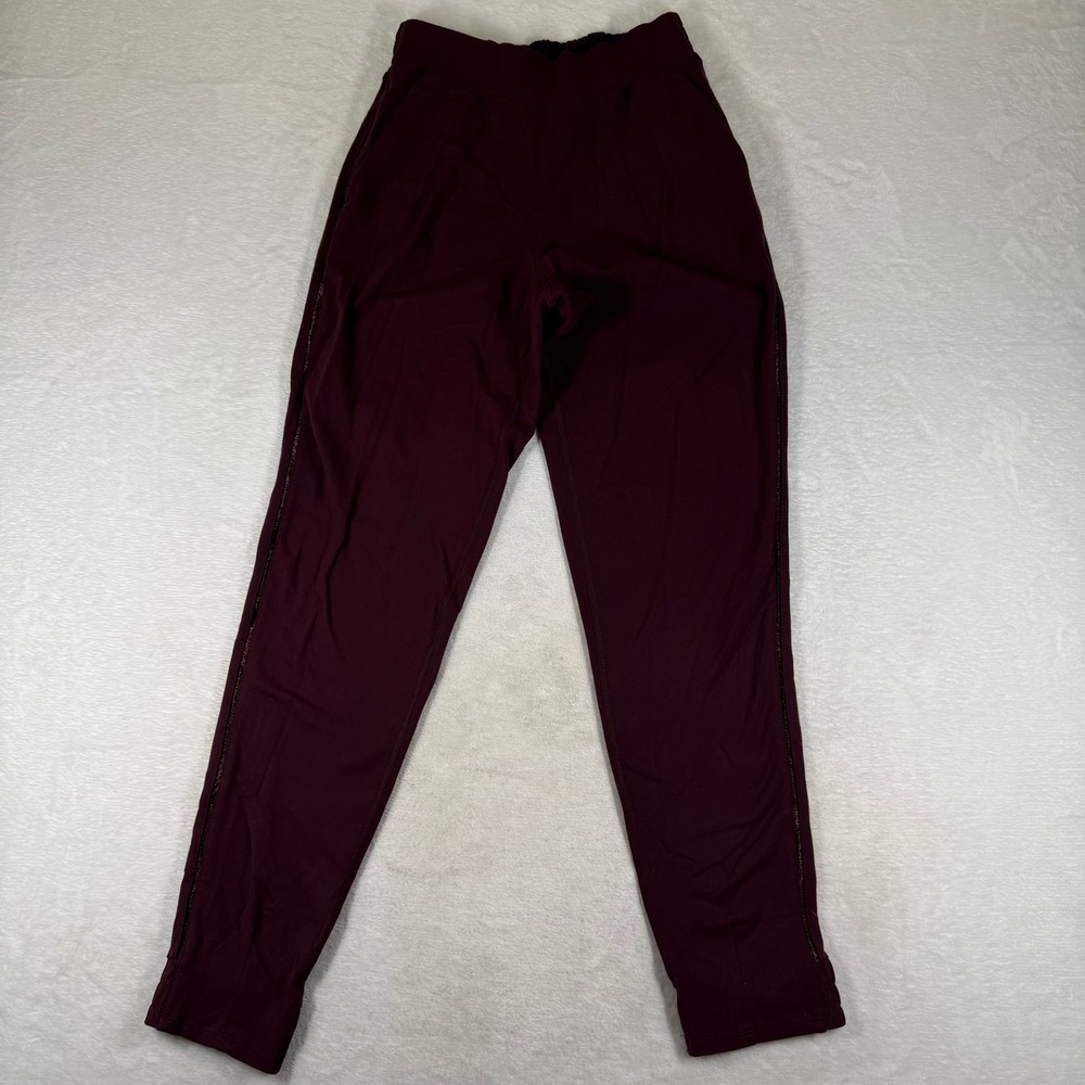 Lululemon Womens Tapered Jogger Pants Burgundy Maroon Glitter Stripe Size 4